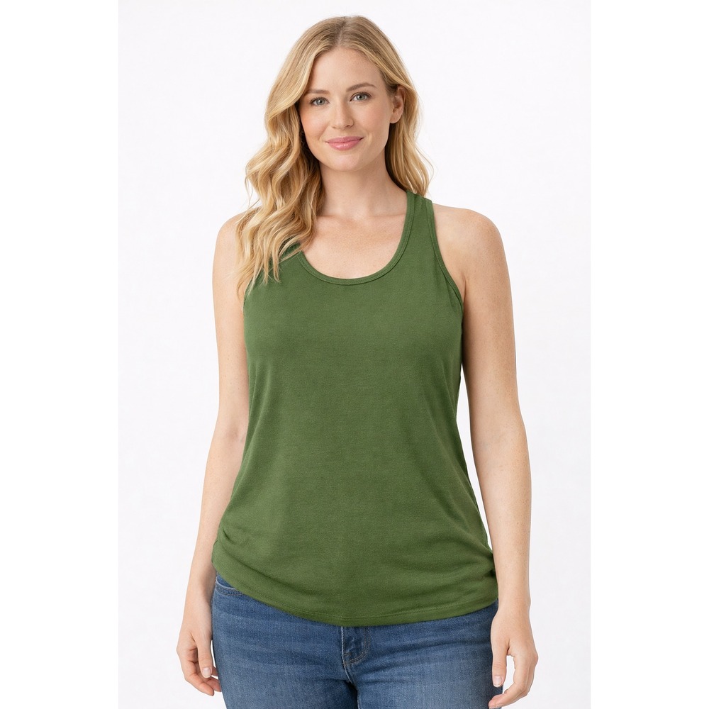 Zenana Tank Top‎ Womens XL Green Knit Stretch Racerback Strap Everyday Comfort